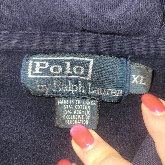 Polo Ralph Lauren Sweater Mens XL Navy Blue LS Shawl Collar Pullover FLAW - Picture 16 of 16